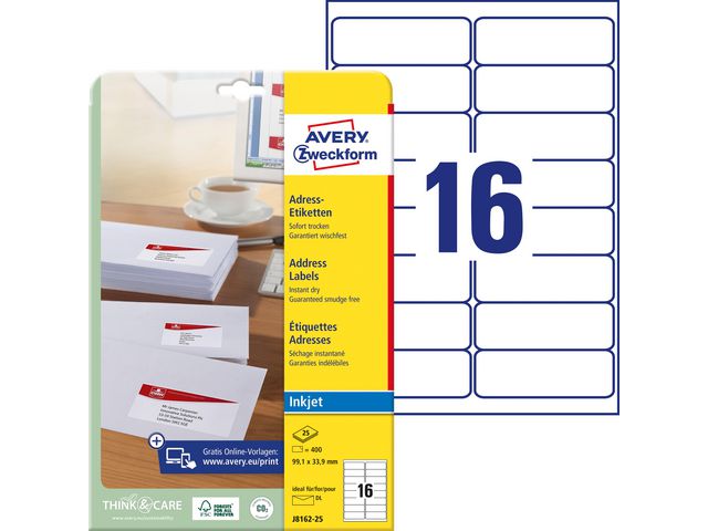 Produktfoto för Avery Etikett QuickDRY 99,1x33,9mm