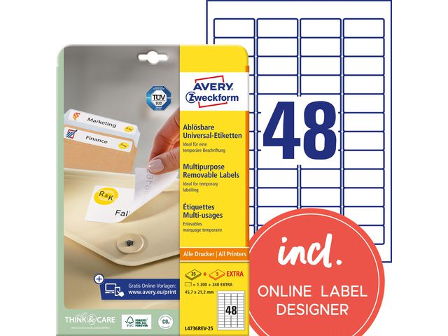 AVERY Etikett avtagbar 45,7x21,2mm 1200/fp | Emballage och lagerutrustning - Etiketter och godsmärkning - Avtagbara och vattenfasta etiketter | Kontorsexperten