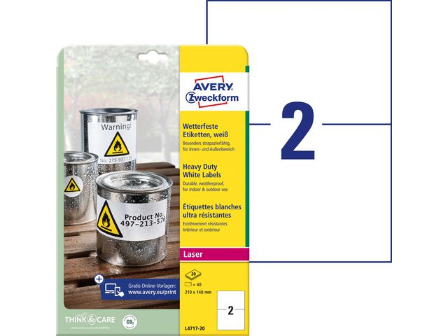 AVERY Etikett slitstark 210x148mm 40/fp | Emballage och lagerutrustning - Etiketter och godsmärkning - Vattenfasta etiketter | Kontorsexperten