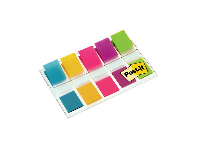 Post-it® Indexflikar, små, 11,9 x 43,1 mm, olika färger, 5 x förpackningar med 20, med hållare
