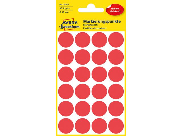 Produktfoto för Avery Färgkodningsprick AVERY ø18mm röd