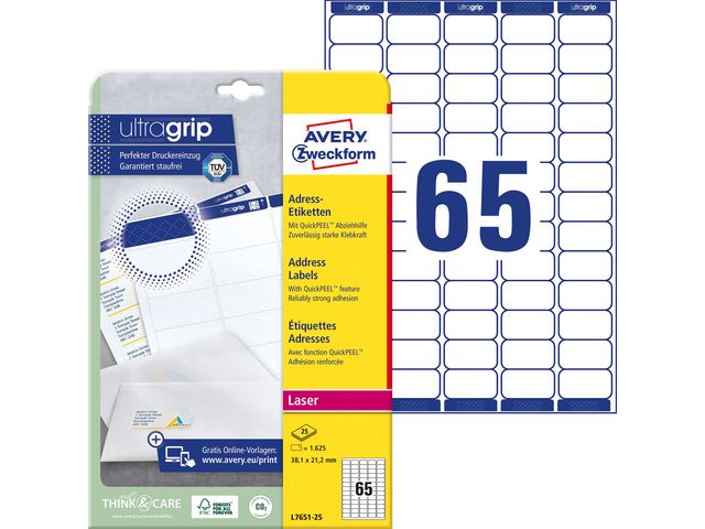AVERY Etikett QuickPeel 38,1x21,2mm 1625/fp | Emballage och lagerutrustning - Etiketter och godsmärkning - Adressetiketter | Kontorsexperten