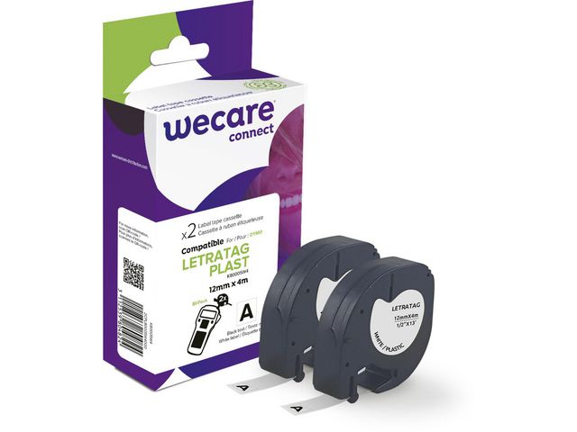 Wecare Tape Plast 12mmx4m Svart på Vit 2/fp | Kontorsmaskiner - Märkmaskiner och tape - Tape - Brother TZ | Kontorsexperten