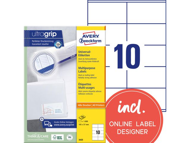 AVERY Universaletikett 105x57mm 1000/fp | Emballage och lagerutrustning - Etiketter och godsmärkning - Multifunktionsetiketter | Kontorsexperten