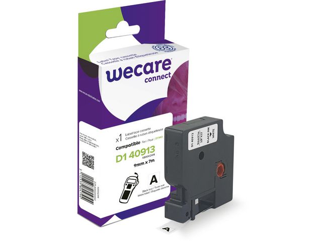 Wecare Tape 9mm Svart på Vit | Kontorsmaskiner - Märkmaskiner och tape - Tape - Dymo D1 | Kontorsexperten