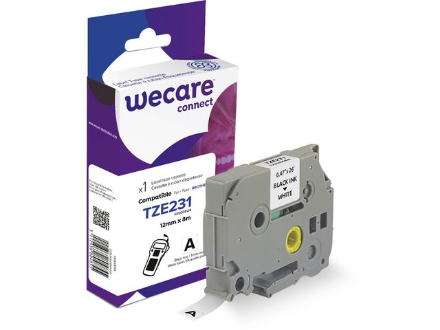 Wecare Tape 12mm TZe-231 Svart på Vit | Kontorsmaskiner - Märkmaskiner och tape - Tape - Brother TZ | Kontorsexperten