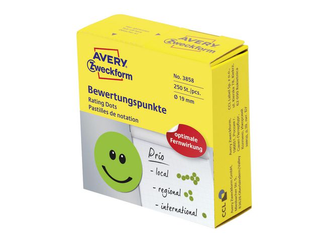 AVERY Etikett Smiley grön 19mm 250/fp | Emballage och lagerutrustning - Etiketter och godsmärkning - Specialetiketter | Kontorsexperten