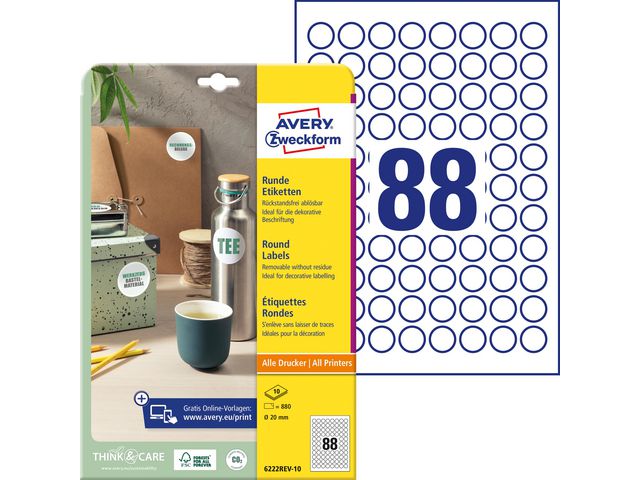 AVERY Etikett avtagbar 20mm 880/fp | Emballage och lagerutrustning - Etiketter och godsmärkning - Avtagbara och vattenfasta etiketter | Kontorsexperten
