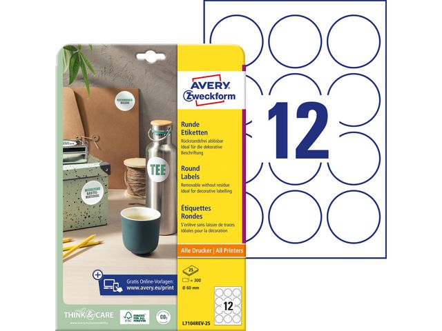 AVERY Etikett avtagbar 60mm 300/fp | Emballage och lagerutrustning - Etiketter och godsmärkning - Avtagbara och vattenfasta etiketter | Kontorsexperten