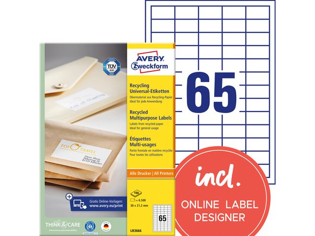 AVERY Etikett återvunnen 38x21,2mm 6500/fp | Emballage och lagerutrustning - Etiketter och godsmärkning - Multifunktionsetiketter | Kontorsexperten