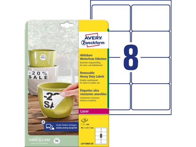 AVERY Etikett Heavy duty Lab WH 99,1x67,7mm 160/fp | Emballage och lagerutrustning - Etiketter och godsmärkning - Vattenfasta etiketter | Kontorsexperten