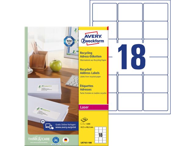 AVERY Etikett återvunnen 635x466mm 1800/fp | Emballage och lagerutrustning - Etiketter och godsmärkning - Adressetiketter | Kontorsexperten