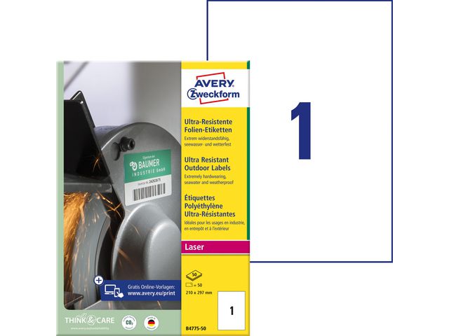AVERY Etikett Heavy duty Lab 210x297mm 50/fp | Emballage och lagerutrustning - Etiketter och godsmärkning - Vattenfasta etiketter | Kontorsexperten