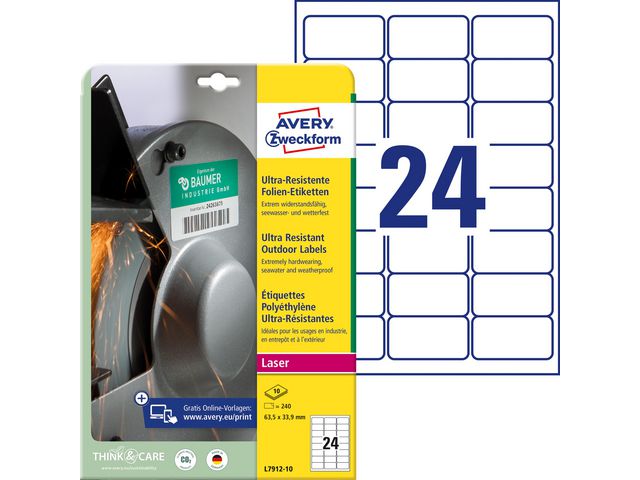 AVERY Etikett 63,5X 33,9mm 240/fp | Emballage och lagerutrustning - Etiketter och godsmärkning - Vattenfasta etiketter | Kontorsexperten