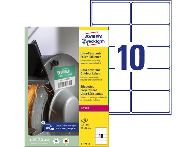 AVERY Etikett 99X57mm WH 500/fp | Emballage och lagerutrustning - Etiketter och godsmärkning - Vattenfasta etiketter | Kontorsexperten