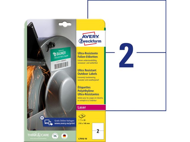 AVERY Etikett Stretch 210x148mm 20/fp | Emballage och lagerutrustning - Etiketter och godsmärkning - Vattenfasta etiketter | Kontorsexperten