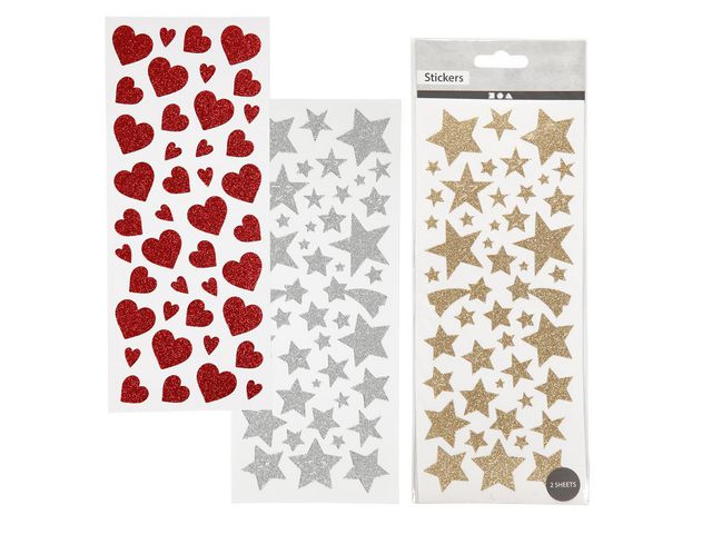 Glitterstickers hjärtan stjärnor 6/fp | Skola och förskola - Hobbymaterial - Bokmärken och stickers | Kontorsexperten