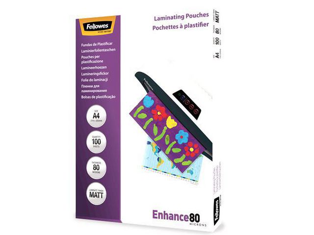 Fellowes Laminat A4 80mic Matt 100/fp | Kontorsmaskiner - Laminering - Laminat - A4 | Kontorsexperten