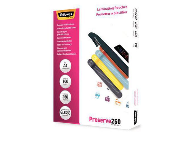 Fellowes Laminat A4 250mic Klar 100/fp | Kontorsmaskiner - Laminering - Laminat - A4 | Kontorsexperten