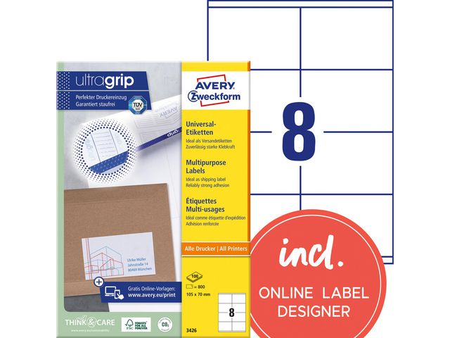 AVERY Etikett UltraGrip 105x70mm 1000/fp | Emballage och lagerutrustning - Etiketter och godsmärkning - Multifunktionsetiketter | Kontorsexperten