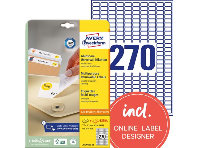 AVERY Etikett avtagbar 17,8x10mm 8100/fp | Emballage och lagerutrustning - Etiketter och godsmärkning - Avtagbara och vattenfasta etiketter | Kontorsexperten