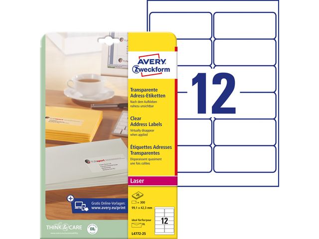 AVERY Etikett transparent 99,1x42,3mm 300/fp | Emballage och lagerutrustning - Etiketter och godsmärkning - Specialetiketter | Kontorsexperten