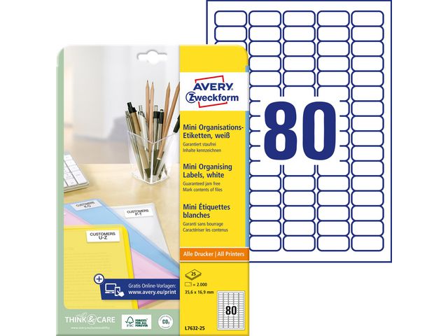AVERY Etikett mini 35,6x16,9mm 2000/fp | Emballage och lagerutrustning - Etiketter och godsmärkning - Specialetiketter | Kontorsexperten