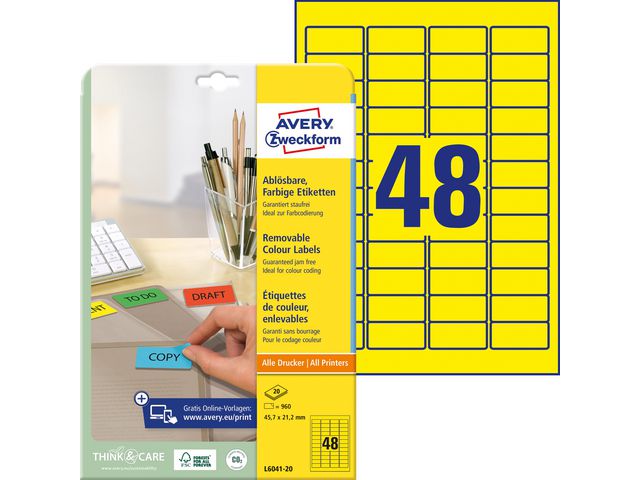 AVERY Etikett Gul 45,7x21,2mm 960/fp | Emballage och lagerutrustning - Etiketter och godsmärkning - Märk- och färgsignalsetiketter | Kontorsexperten