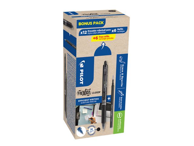 PILOT Gelpenna PILOT Frixion 0,7mm svart 12+12/fp | Kontorsmaterial - Pennor - Pennpatroner | Kontorsexperten