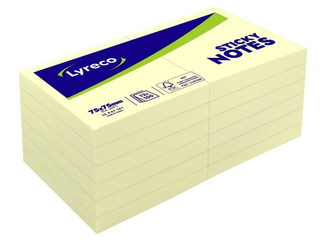 Lyreco Notes std 75x75mm gul 12/fp | Kontorsmaterial - Notes och Post-It - Notes - Gula | Kontorsexperten
