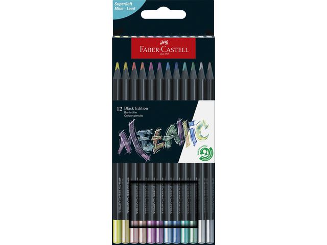 FABER-CASTELL Färgpenna Black Edition Metallic 12/fp | Skola och förskola - Pennor och tillbehör - Färgpennor - Trekantsgrepp | Kontorsexperten