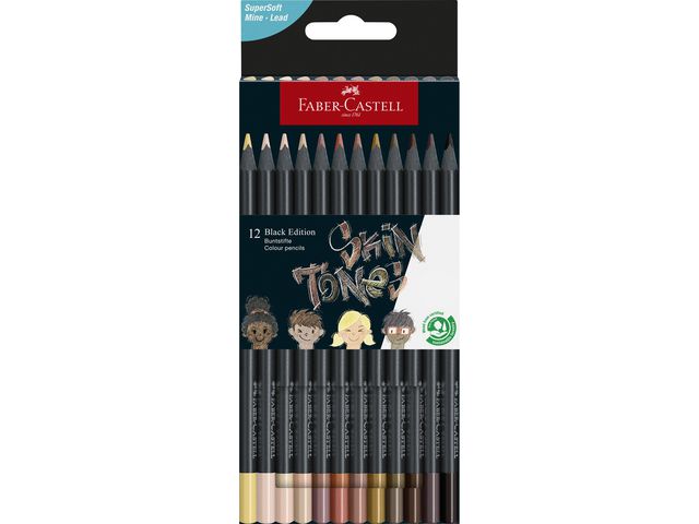FABER-CASTELL Färgpenna Black Edition Skin tones 12/fp | Skola och förskola - Pennor och tillbehör - Färgpennor - Trekantsgrepp | Kontorsexperten