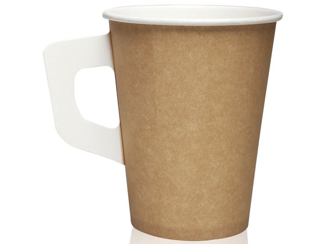 HUHTAMAKI Pappersmuggar, engångsbruk, handtag, 175ml, vita och bruna 80/fp | Kök och servering - Engångsartiklar - Pappersbägare | Kontorsexperten