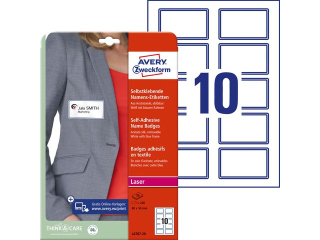 AVERY ZWECKFORM Namnskylt blå 80x50mm 200/fp | Emballage och lagerutrustning - Etiketter och godsmärkning - Namnetiketter | Kontorsexperten