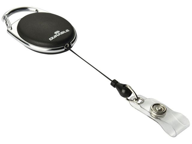 DURABLE Korthållare med metallklämma och jojo, 80 cm, svart 10/fp | Kontorsmöbler och inredning - Namnskyltar och korthållare - Korthållare - Clips | Kontorsexperten