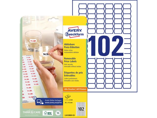 AVERY Etikett Price print 26x16mm 2550/fp | Emballage och lagerutrustning - Etiketter och godsmärkning - Specialetiketter | Kontorsexperten