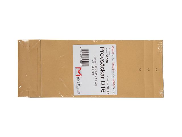 MAILmedia® Provpåse D16 125x290x40mm hålborrad klaff 10/fp | Emballage och lagerutrustning - Kuvert och postemballage - Provsäckar | Kontorsexperten