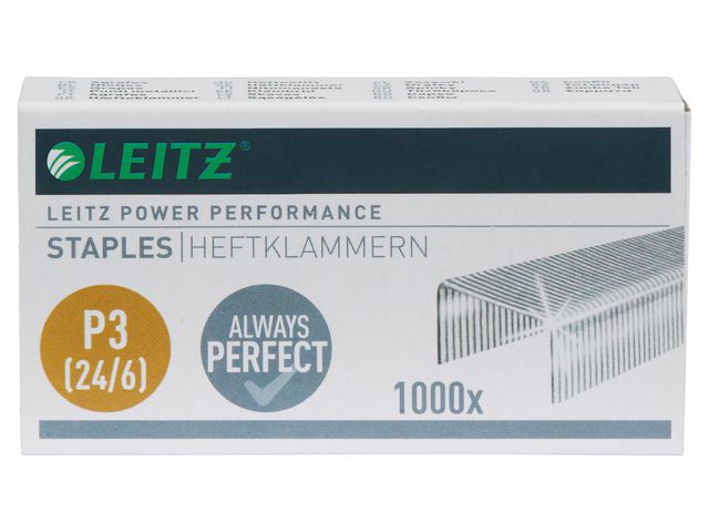 Leitz Häftklammer Power Performance P3-klamrar (24/6), stål, 6 mm benlängd, 30 ark häftningskapacitet 1000/fp | Kontorsmaterial - Till skrivbordet - Häftklammer och tillbehör | Kontorsexperten