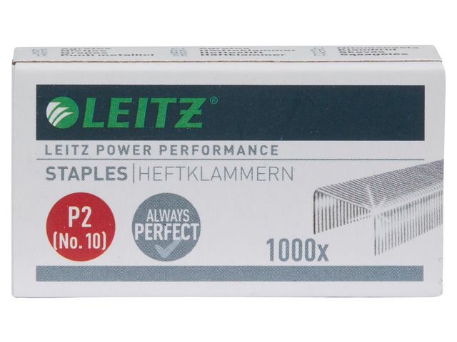 Leitz Häftklammer Power Performance P2 No. 10-klamrar, 4 mm benlängd, galvaniserat stål 1000/fp | Kontorsmaterial - Till skrivbordet - Häftklammer och tillbehör | Kontorsexperten