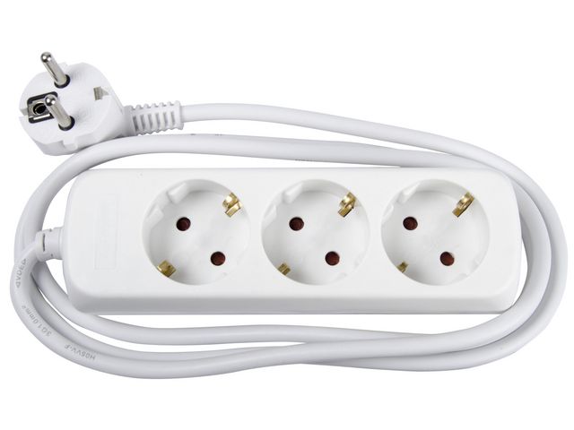 GELIA Grenuttag, AC 250 V, 3 utgångskontakter, vit | Kontorsmöbler och inredning - Elartiklar - Grenuttag | Kontorsexperten