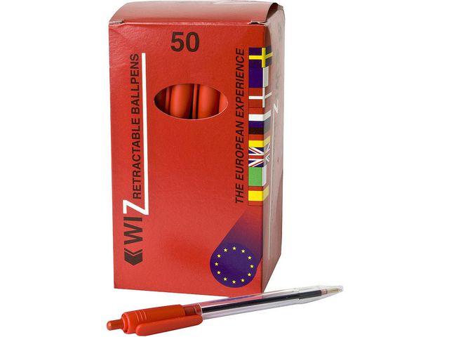 Kulpenna, Wiz, transparent skaft, rött bläck | Kontorsmaterial - Pennor - Kulpennor | Kontorsexperten