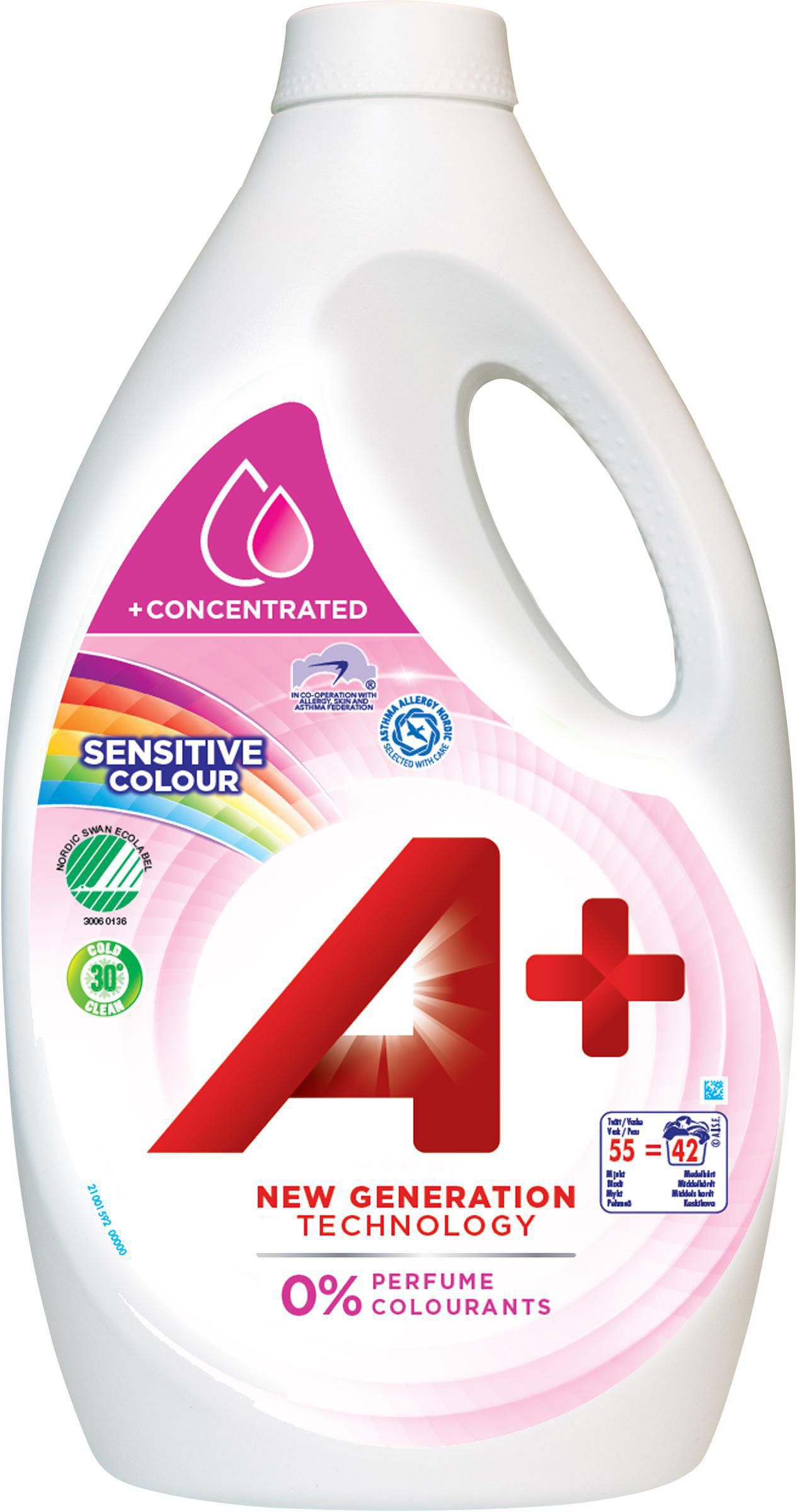 A+ Tvättmedel Sensitive Color flytande 2,2L