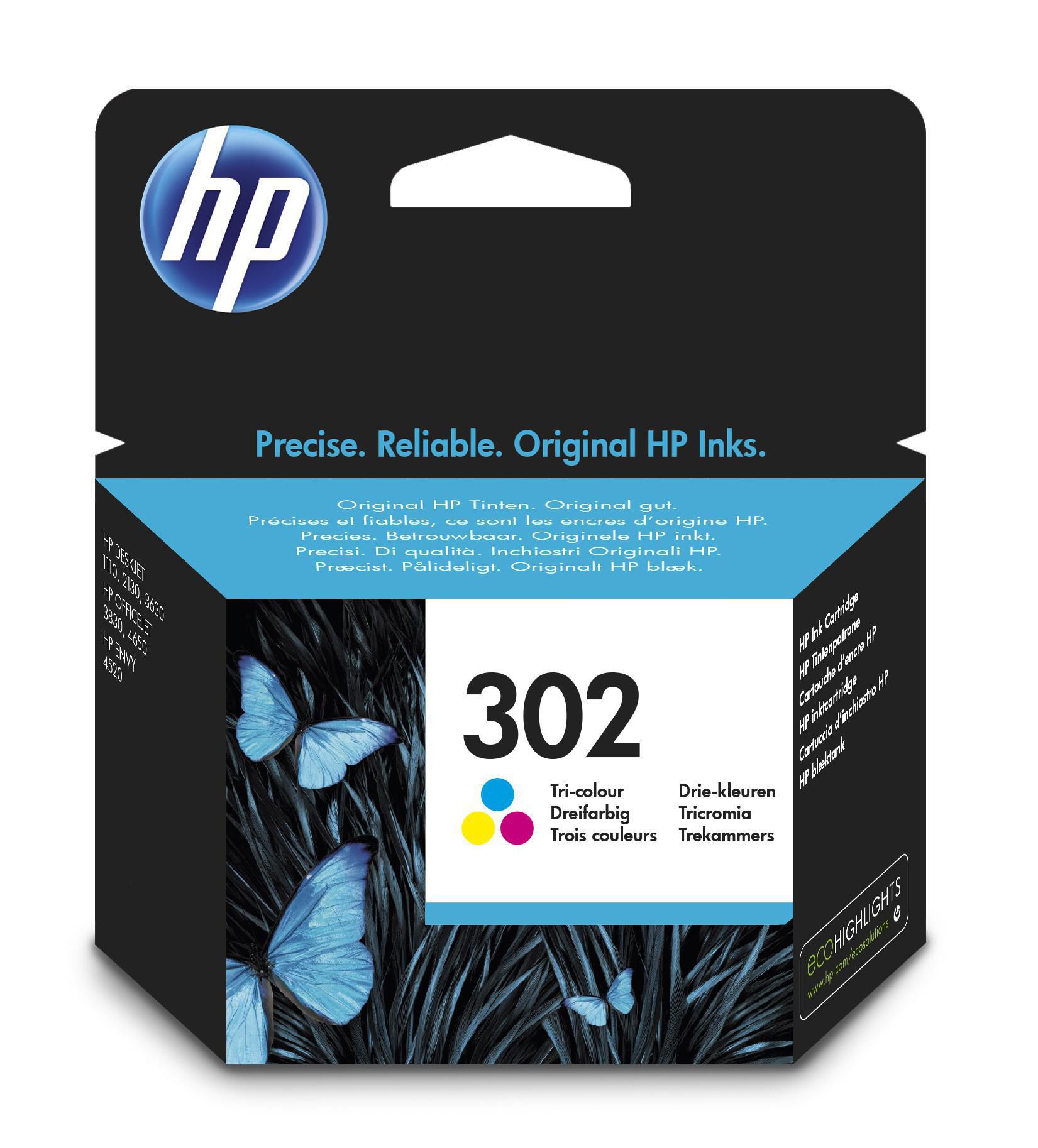 HP Bläckpatron 302 (F6U65AE), cyan, magenta, gult, singelpack, standardkapacitet