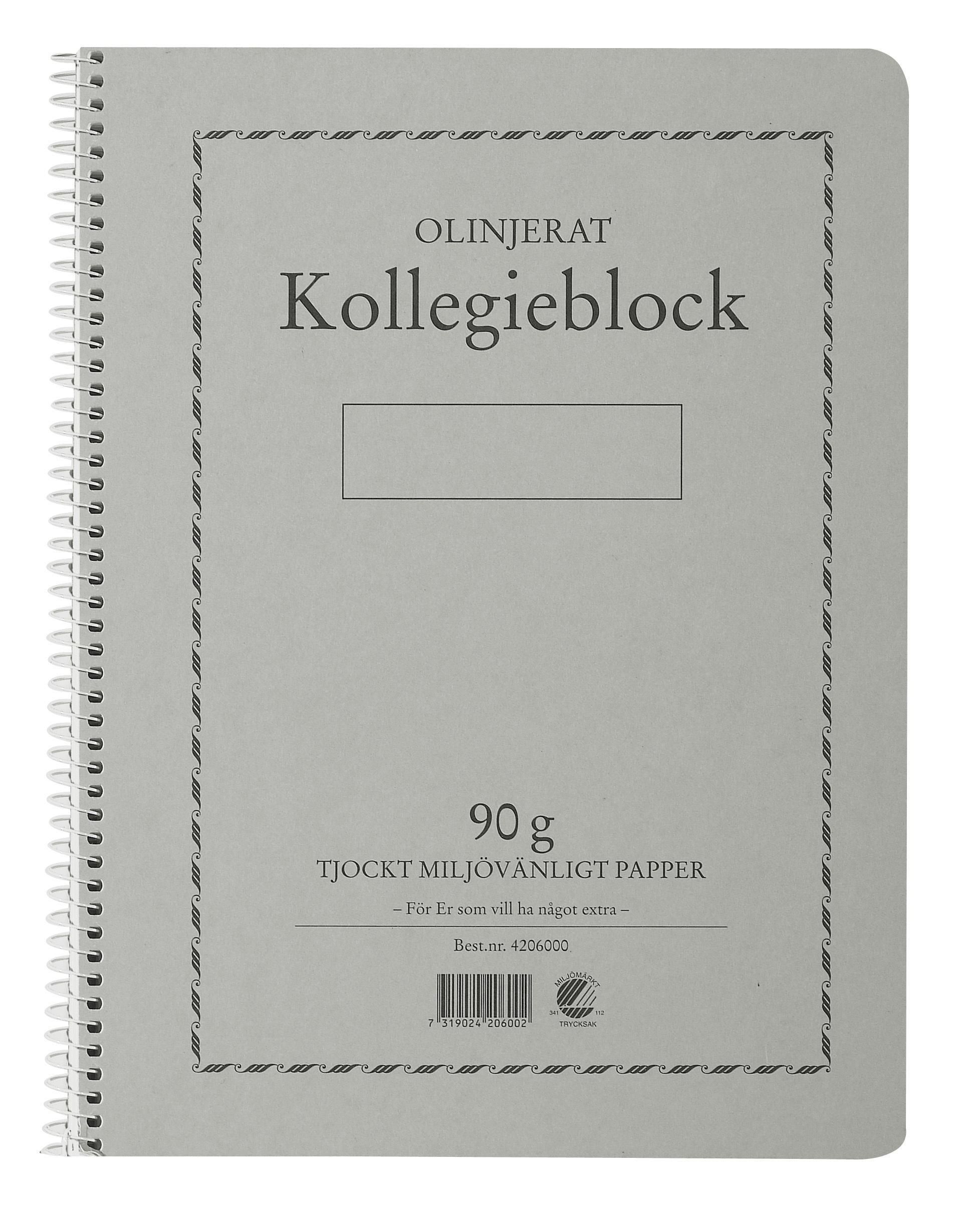 Kollegieblock A4 90g 70 blad olinjerad Träfritt papper