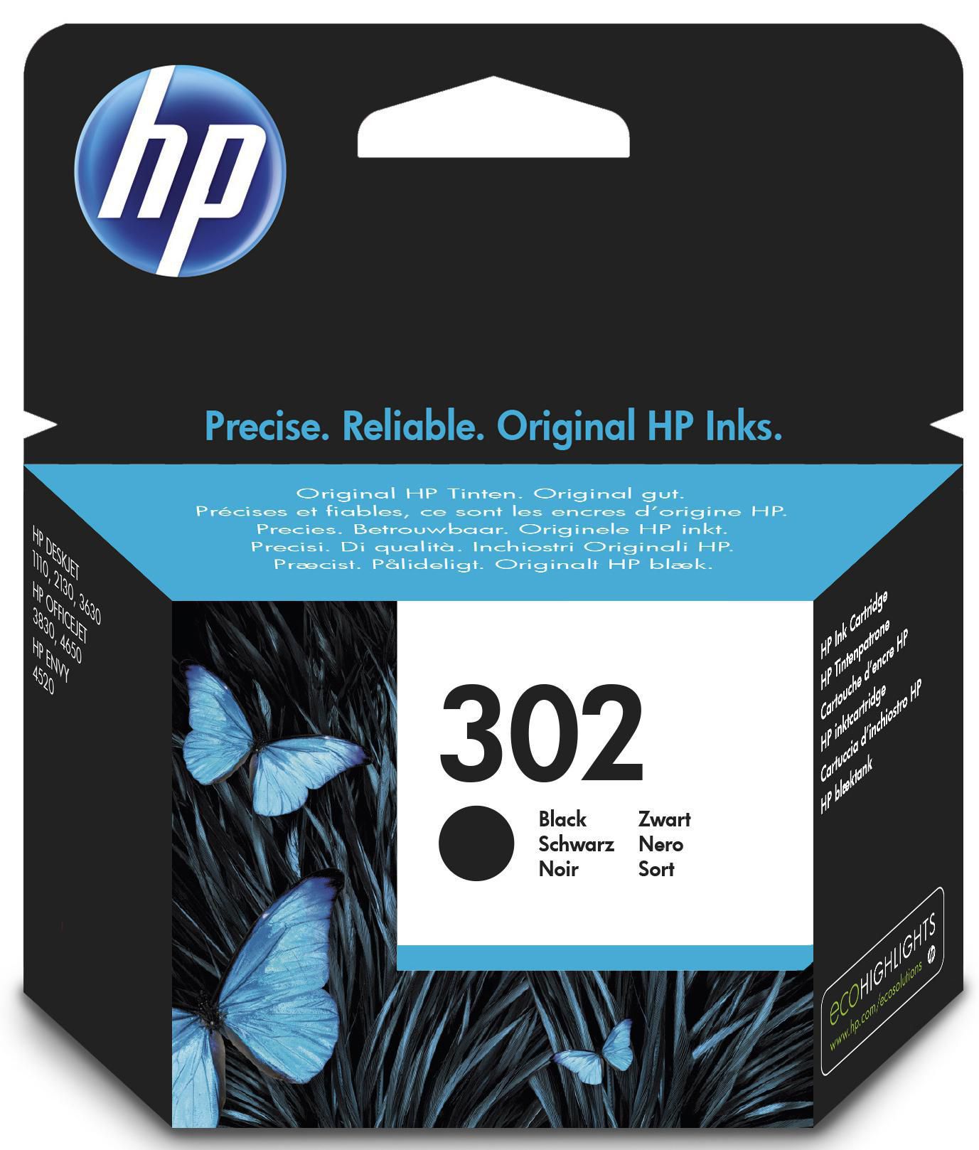 HP Bläckpatron 302 svart singelförpackning F6U66AE