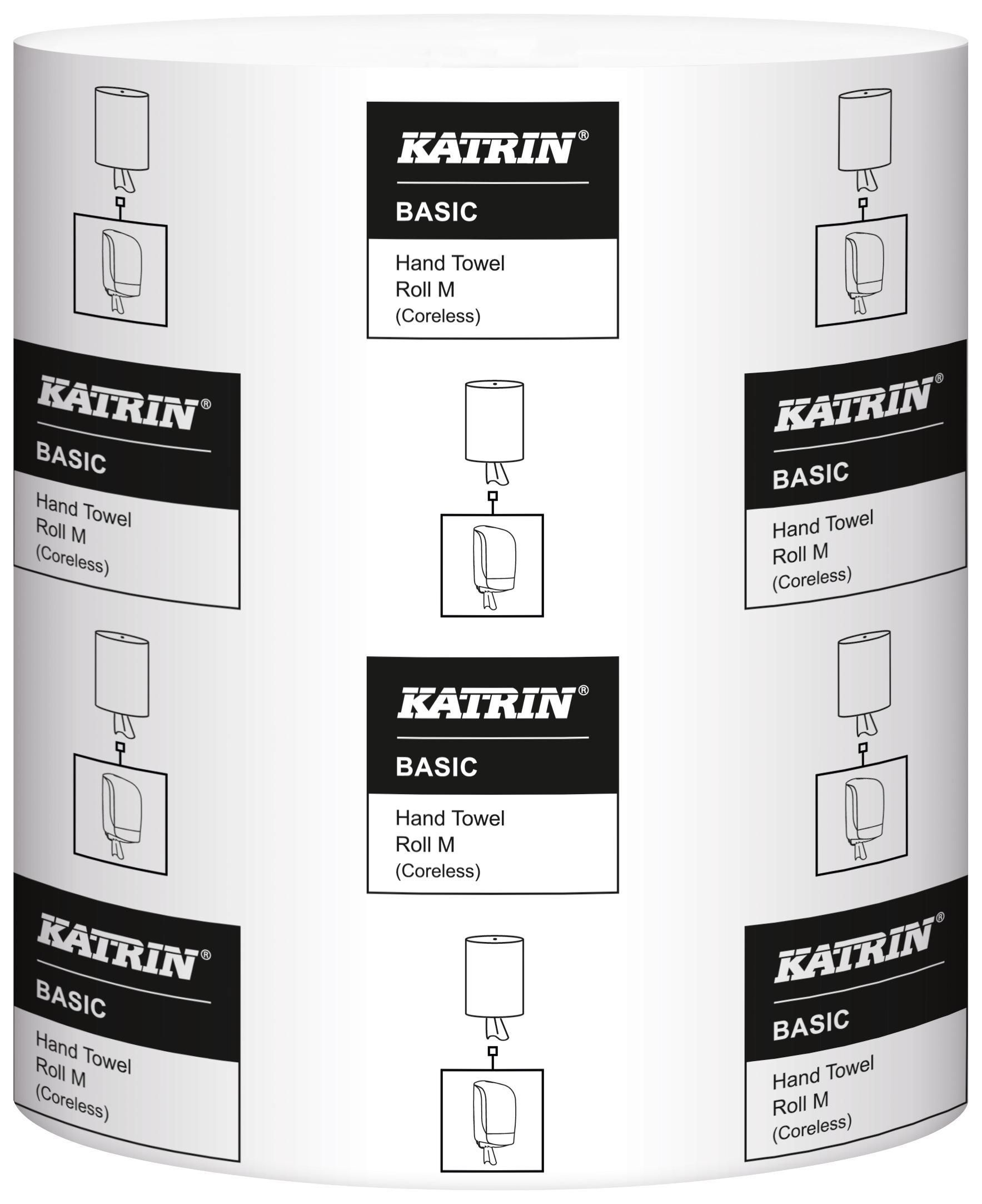 KATRIN Torkrulle Basic M pappershanddukar på dispenserrulle, 1-lager, utan hylsa, 205 mm, naturvita, rulle om 300 m