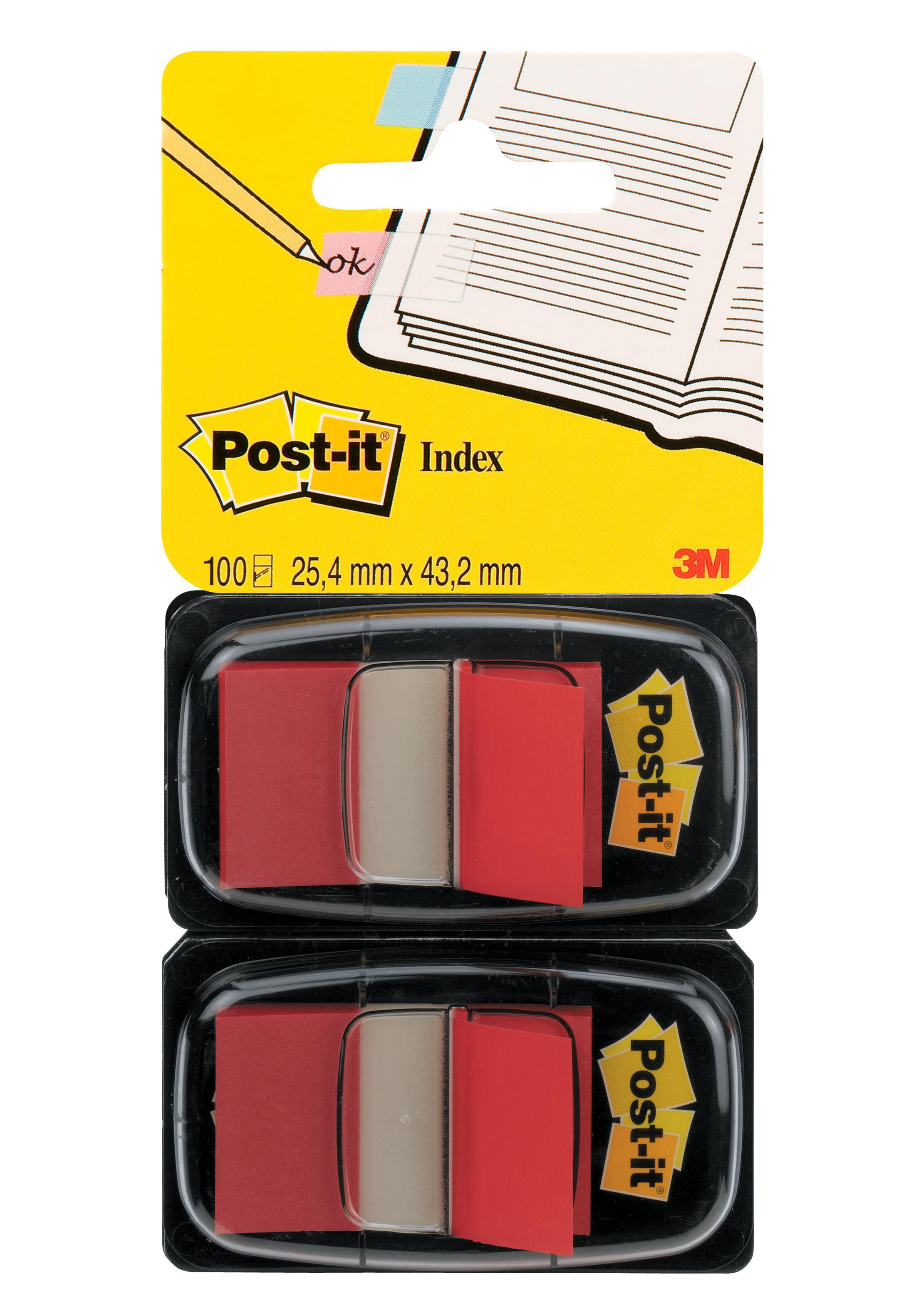 Post-it® Indexflikar med hållare, medium 25,4 x 43,2 mm, röda, 2 x 50 dubbelförpackning