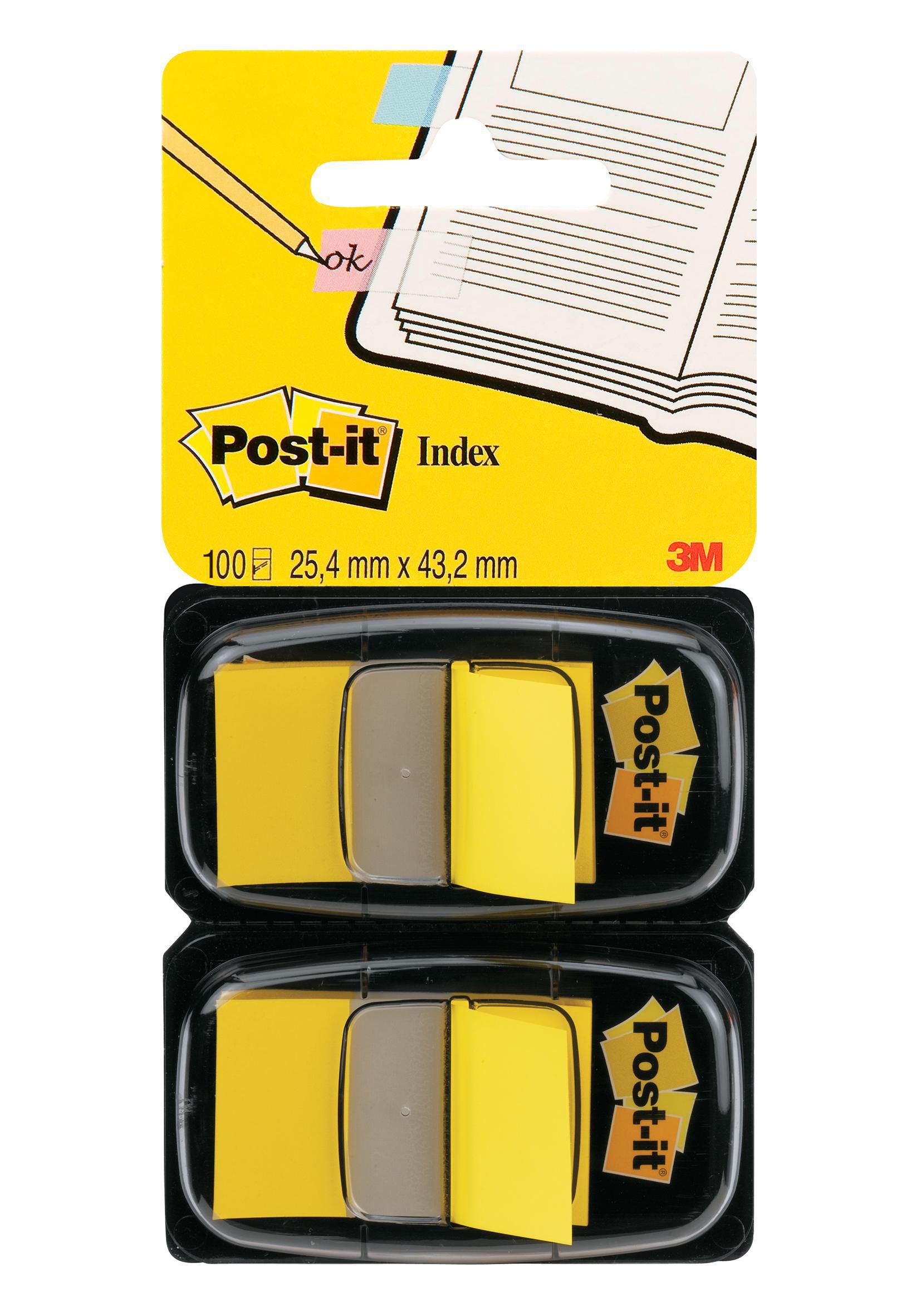 Post-it® Indexflikar med hållare, medium 25,4 x 43,2 mm, gula, 2 x 50 dubbelförpackning