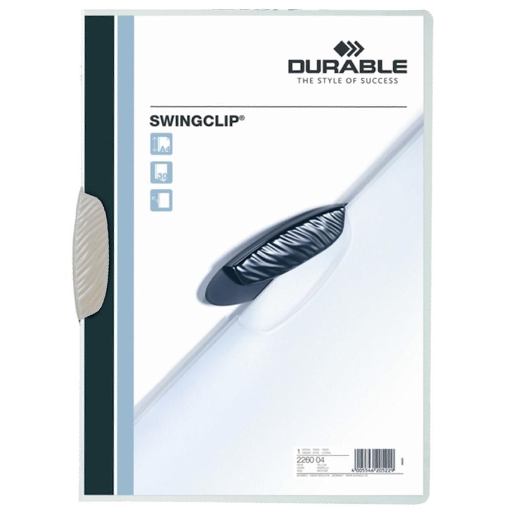 Produktfoto för Durable Klämmapp Swingclip 2260, A4, 30 ark, polypropylen, transparent med vit klämma