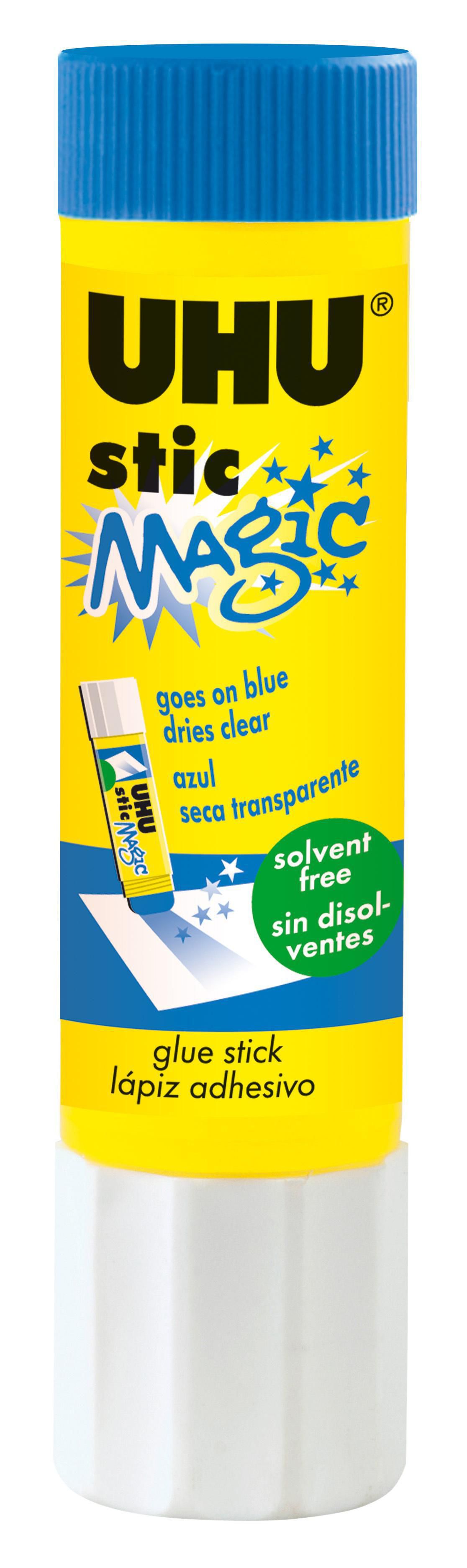 Uhu Magic limstift med blå färg som torkar, genomskinligt, fritt från lösningsmedel, tvättbart, 21 g